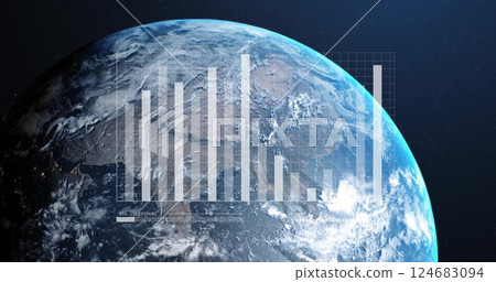 Image of data processing and diagrams over globe 124683094