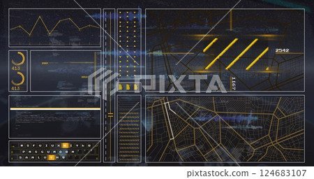 Image of data processing on black background Image of data processing on black background 124683107