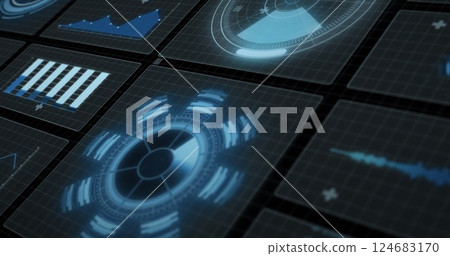 Image of digital data processing and scopes over screens 124683170