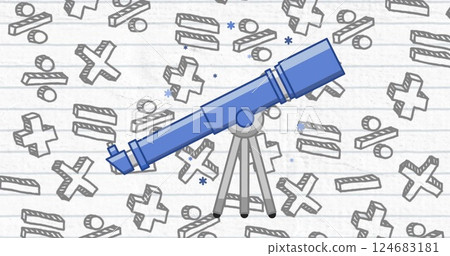 Image of blue telescope over mathematical symbols Image of blue telescope over mathematical symbols 124683181