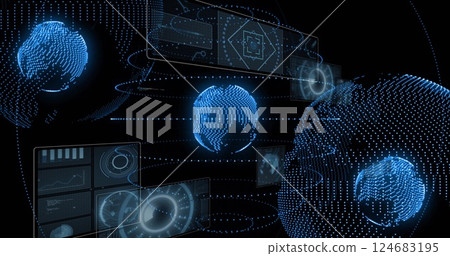 Image of globes over data processing Image of globes over data processing 124683195