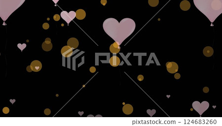 Image of floating hearts and spots on black background 124683260