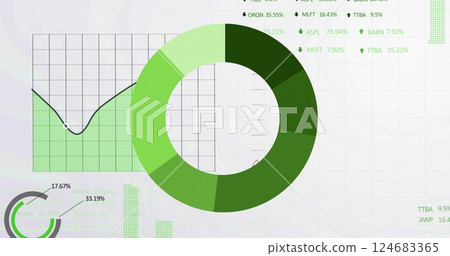 Image of financial data processing and statistics over white background Image of financial data processing and statistics over white background 124683365
