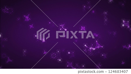 Image of purple light molecules moving on purple background 124683407