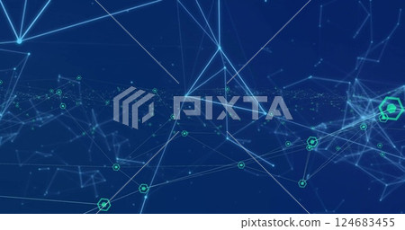 Image of network of connections over blue background Image of network of connections over blue background 124683455