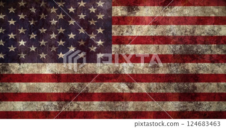 Image of repeating grunge textures over american flag 124683463