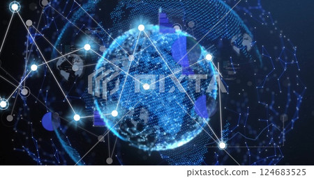 Image of globe and digital data processing over black background Image of globe and digital data processing over black background 124683525