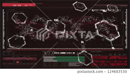 Image of data processing and chemical formula over dna strand Image of data processing and chemical formula over dna strand 124683530