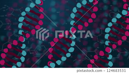 Image of chemical formula over dna strands Image of chemical formula over dna strands 124683531
