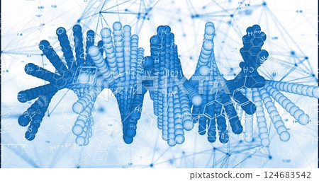 Image of chemical formula over spiral and network of connections on white background 124683542