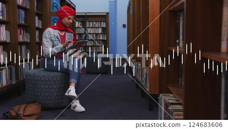 Image of diagram over biracial woman using tablet Image of diagram over biracial woman using tablet 124683606