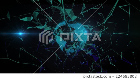 Image of network of connections over globe on black background Image of network of connections over globe on black background 124683808