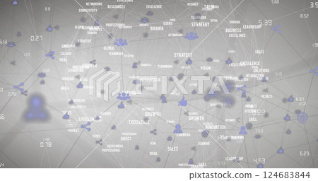 Image of network of connections with icons over data processing Image of network of connections with icons over data processing 124683844