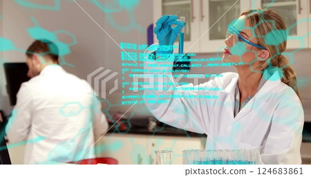Image of scientific data processing over diverse scientists in laboratory Image of scientific data processing over diverse scientists in laboratory 124683861