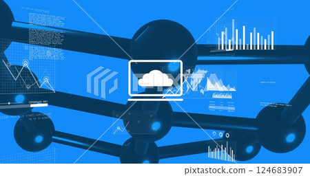 Image of financial data processing and connections over blue background Image of financial data processing and connections over blue background 124683907