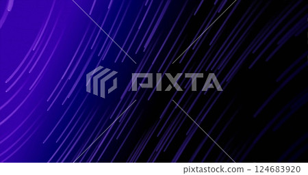 Image of glowing light trails moving over blue background 124683920