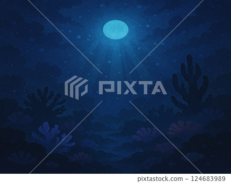 A fantastic coral reef illuminated by the moon 124683989