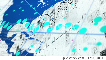 Image of digital data processing over world map 124684011