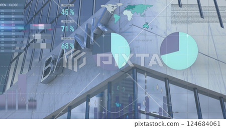 Image of financial data processing over bank building Image of financial data processing over bank building 124684061