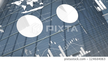 Image of financial data processing over modern office building Image of financial data processing over modern office building 124684063
