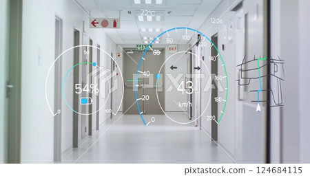 Image of car panel over hospital corridor Image of car panel over hospital corridor 124684115