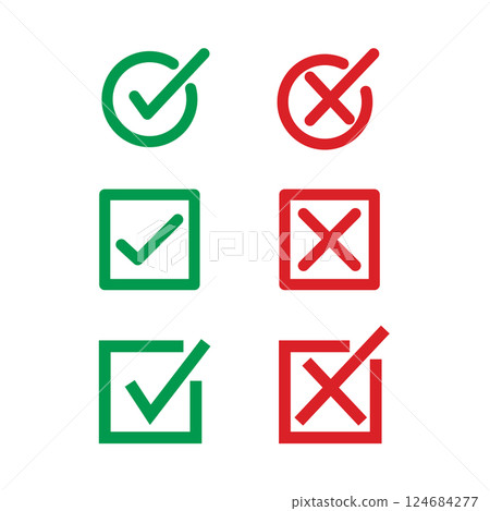 Check mark icon. right and wrong with green and red color for sign, survey, test and verify. Editable Stroke 124684277