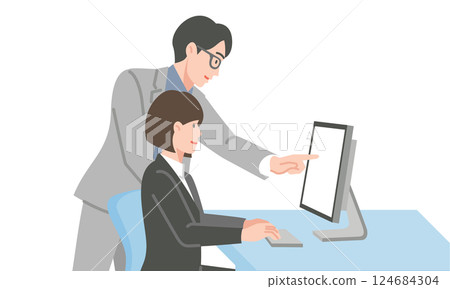 一個男人和一個女人在電腦前開會 124684304