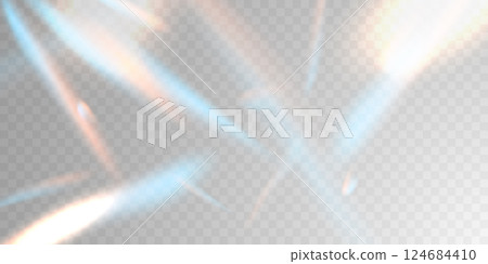 Light effect and zigzag ribbon falling from above on a beam of light, tinsel vector 124684410