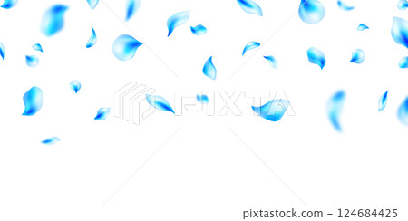 Pastel blue petals falling on abstract floral background with beautiful petal greeting card design. Vector illustration. 124684425