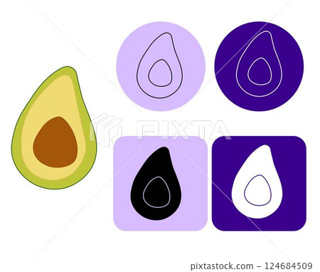 Avocado fruit logo template. Avocado half vector flat line design. Health food logotype Ideal for menu, package, cosmetic, textile, cards Eat green 124684509