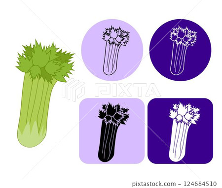 Celery icon linear logo mark in black and white. Vector flat line illustration for package, kitchen design, fabric and textile. Eat green 124684510