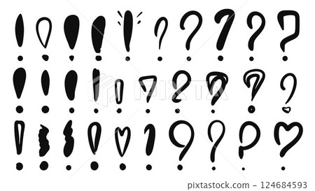 Exclamation and question mark doodle sketch style set 124684593
