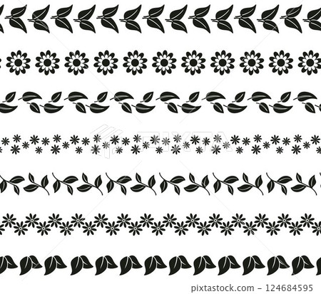 Botanical borders of flowers and leaves set 124684595