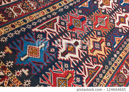 Vintage Azerbaijani handmade wool carpet details Vintage Azerbaijani handmade wool carpet details 124684685
