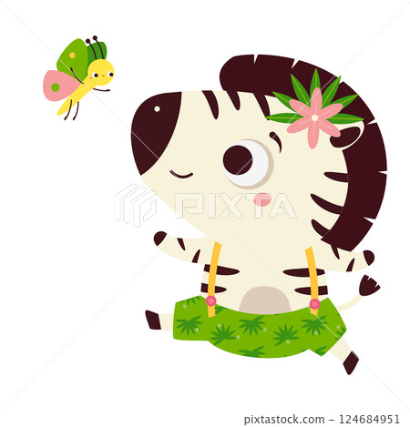 Cute happy zebra. Cartoon animal character for kids and children Cute happy zebra. Cartoon animal character for kids and children 124684951