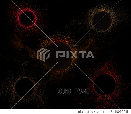 Set of round frames with small shiny tinsel on black background 124684956