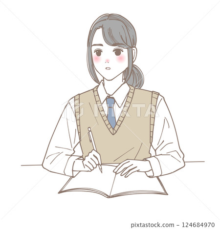 女學生上課的插畫 124684970