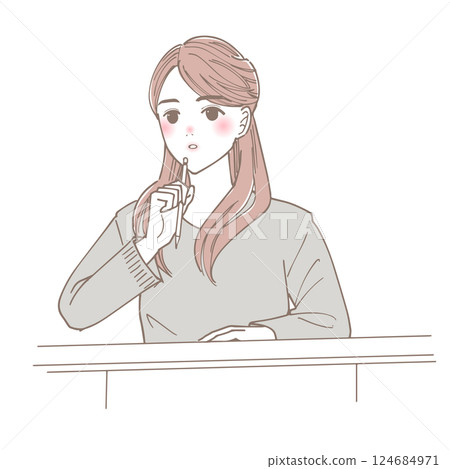 Illustration of a female college student attending a lecture 124684971