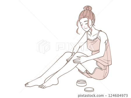 一位女士護理雙腳的插圖 124684973