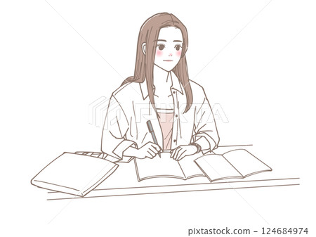 女大學生學習的插圖 女大學生學習的插圖 124684974