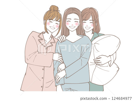 女性開始睡衣派對的插圖 124684977