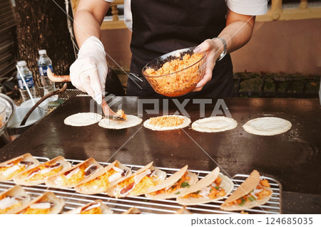 Thai crispy pancake is popular delicacy. 124685035