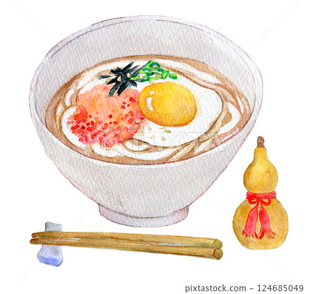 水彩插圖明太子烏龍麵套餐 水彩插圖明太子烏龍麵套餐 124685049