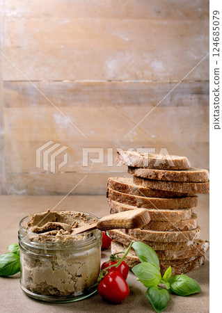 Liver Pate with Bread and Tomatoes Liver Pate with Bread and Tomatoes 124685079