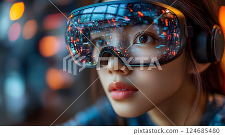 Business leaders emphasizing the importance of digitalization with futuristic holograms and smart systems, wide angle Business leaders emphasizing the importance of digitalization with futuristic holograms and smart systems, wide angle 124685480