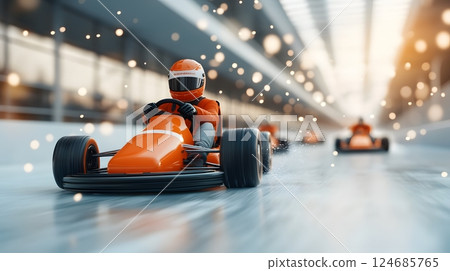 A thrilling bumper car race on ice with competitors laughing and sliding across a bright icy rink 124685765