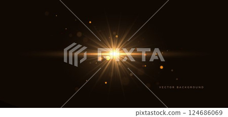 Golden glowing light effect on dark background. Luxury glod neon light ray. 124686069