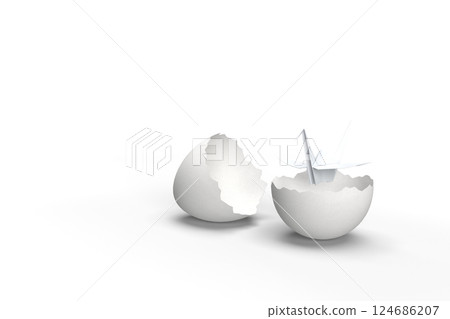 Origami Bird Emerging from a Cracked Egg Symbolizing Creativity and Freedom 124686207