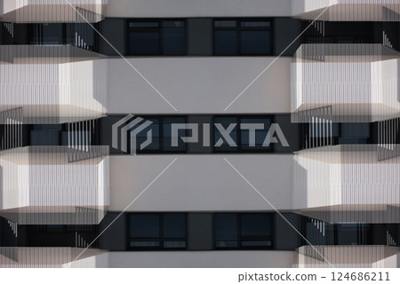 Abstract Symmetrical Design with Futuristic Geometric Patterns, Mirrored Technological Background with Sleek Fractal Aesthetics 124686211