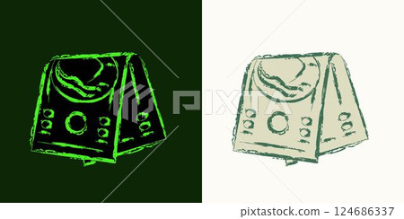 Folded in half american 100 dollar bill. Cash money. Outline contour illustration. Single isolated object. Grunge style. Neon fluorescent green color Folded in half american 100 dollar bill. Cash money. Outline contour illustration. Single isolated object. Grunge style. Neon fluorescent green color 124686337